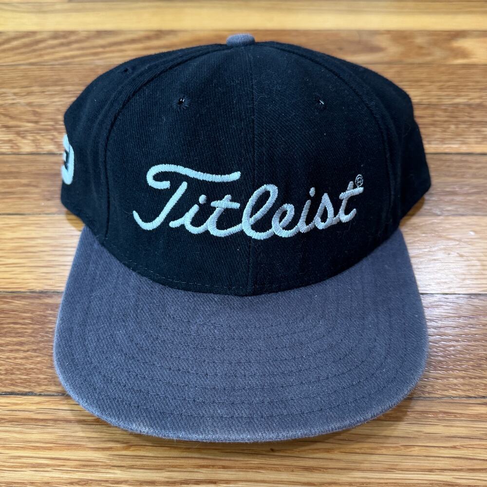 Vintage Titleist Footjoy Strapback Golf Hat Black Grey Made in USA 90s RARE
